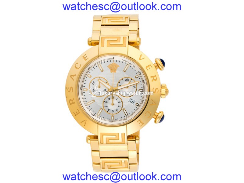 Versace Date VQZ080015 Yellow Gold Plated Stainless Steel Quartz 46mm Mens WatchDate Versace
